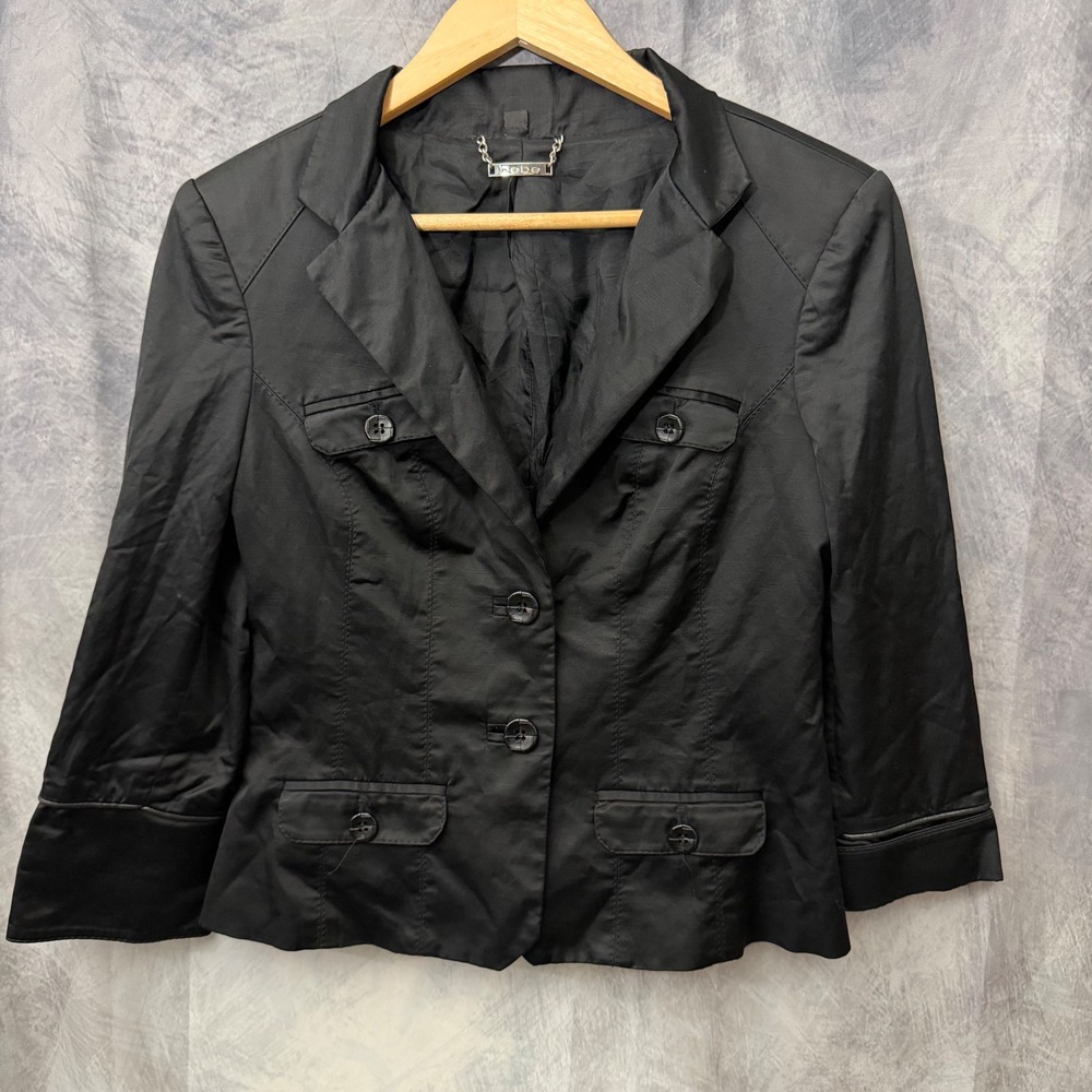 Bebe Black Cotton Blend Utility Blazer Jacket Size 10 Made in USA Whimsy Goth